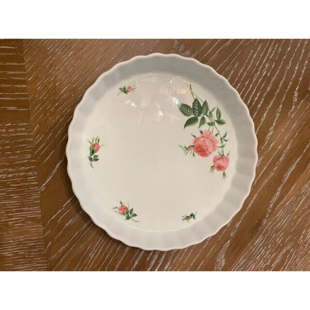Christineholm Vintage Porcelain Fluted Tart Quiche Baking Dish‎ Pink Roses